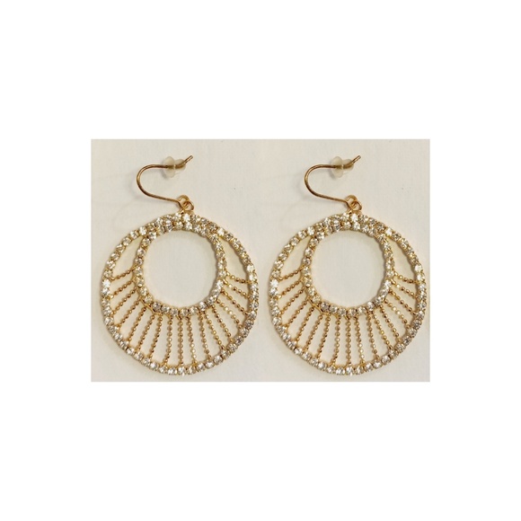 New Henri Bendel's Gold Swarovski Rhinestone Crystal Circle Earrings - Picture 1 of 2